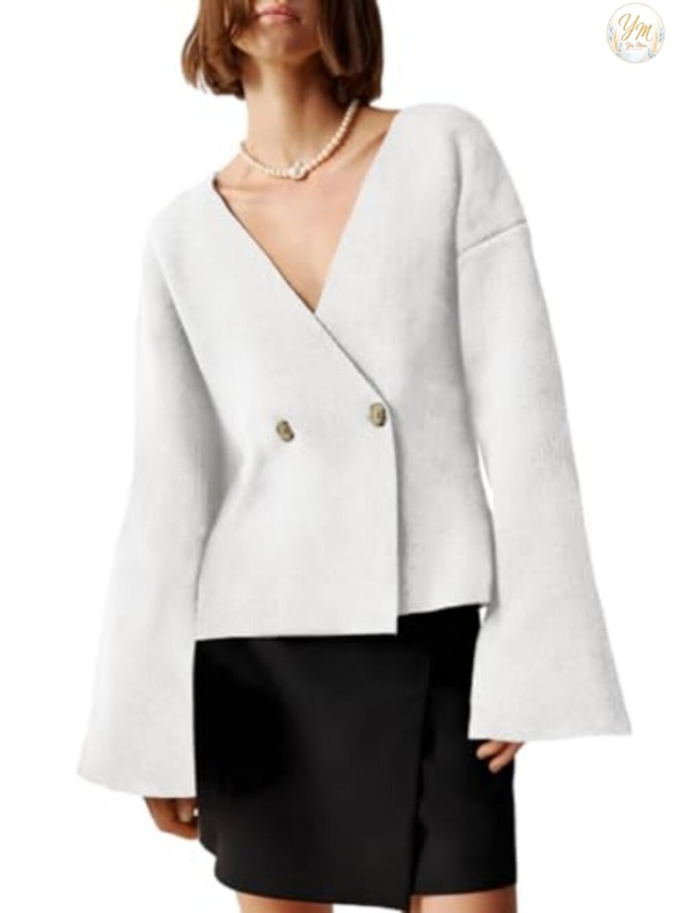 Womens Oversized Sweater Blazer Cardigan V Neck Bell Sleeve Button Down